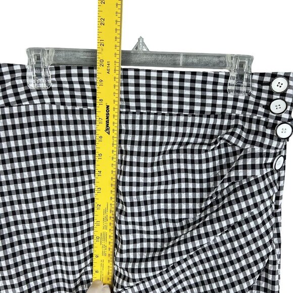 Zara Womens L Black White Gingham Mini Skirt Crossover Button Detail Coquette - Picture 10 of 15